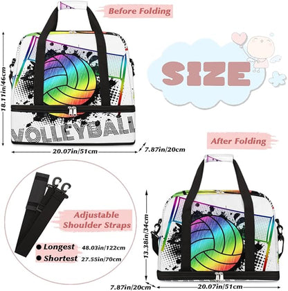 Sports Gym Bag, Volleyball Sport Ball Travel Duffel Bag with Shoes Compartment Waterproof Overnight Bag Workout Weekender Bag Boys Girls Yoga Dance Bag Gym Tote Bag for Women Men