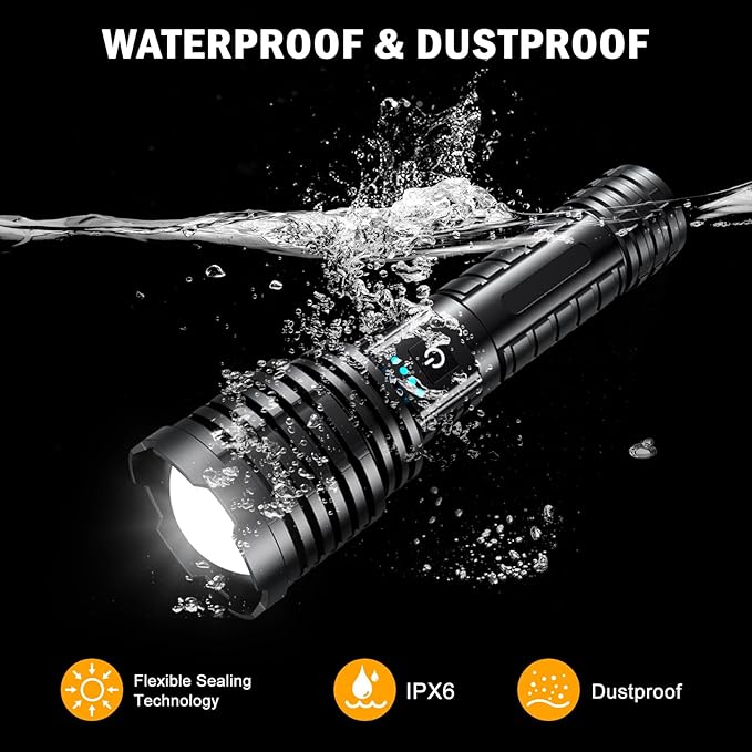 Rechargeable Flashlights 2400000 High Lumens,Super Bright LED Flashlight for Home Emergency, Waterproof Handheld Flashlights with Pouch, 5000mAh Battery, Spotlight and Floodlight Function