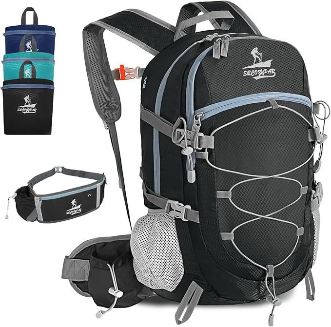 Hiking Backpack Packable 40L Foldable - Lightweight Camping Travel Daypacks Water-resistant Backpacks Outdoor Sports for Men Women (Black)