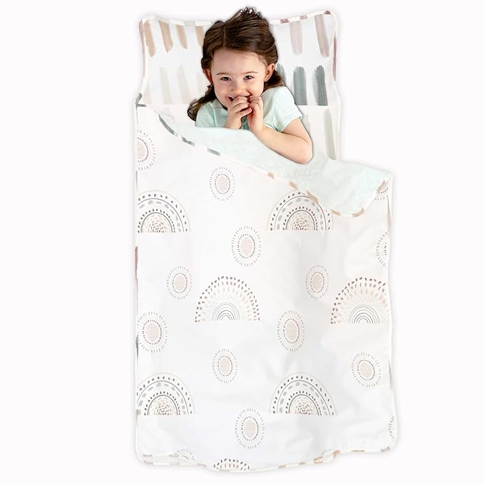 JumpOff Jo - Toddler Nap Mat - Sleeping Bag for Kids with Removable Pillow and Ultra Soft Blanket for Preschool, Daycare, and Sleepovers - Rainbow Dash