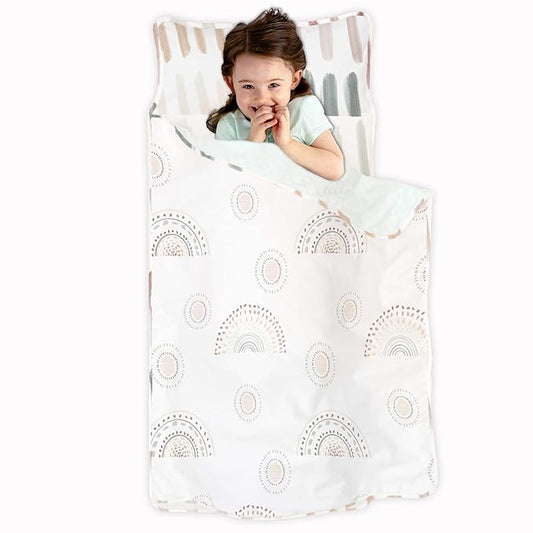 JumpOff Jo - Toddler Nap Mat - Sleeping Bag for Kids with Removable Pillow and Ultra Soft Blanket for Preschool, Daycare, and Sleepovers - Rainbow Dash