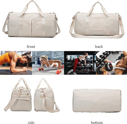 Women Gym Bag with Separation for Wet and Dry, Shoe Storage, Waterproof Travel Duffle Bag for Gym, Swimming, Yoga, Sports (Beige)