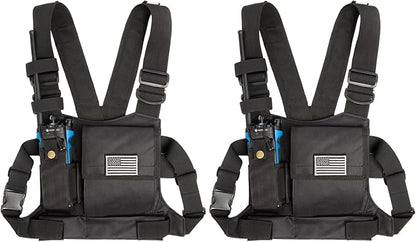 LUITON Radio Chest Harness with Reflective Strips Shoulder Holster Radio Vest Holder Two Way Radio Vest Rig Walkie Talkie Case with Front Pack Pouch for Motorola/Midland/Baofeng/Retevis(2 Pack)