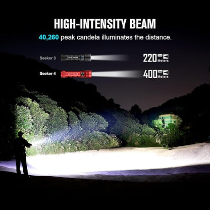 OLIGHT Seeker 4 Rechargeable Bright Flashlights, 3100 High Lumens USB-C Charging Flashlight, 400 Meters Powerful LED Long Rage Flashlight for Emergency, Camping, and Law Enforcement (Red)