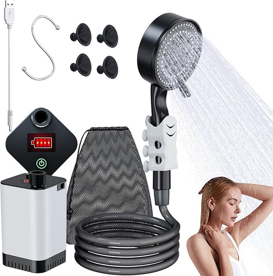 SoulBay Portable Shower with Pump for Camping Outdoor, Electric Rechargeable 5200mAh Battery Camp Shower with Adjustable Showerhead and Long Hose for Camper Sailor Traveler Shower Tent