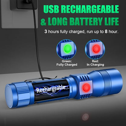 Black Light Flashlight, 3 in-1 Rechargeable Flashlights, UV Light Magnetic LED Flashlight High Lumens, 7 Mode Camping Waterproof Flashlight for Pet Urine Detection (1pack Blue)