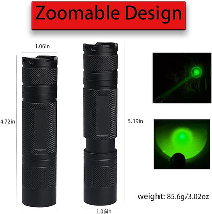 Green Light Flashlight Single Mode Zoomable Green LED Flashlights for Night Hunting, Hog