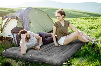 Camping Sleeping Pads，Extra Thick 5 Inch Inflatable Sleeping Mat with Pillow Built-in Pump，Oversized Mattress Super Portable Backpacking Sleeping Pad (Grey-Single)