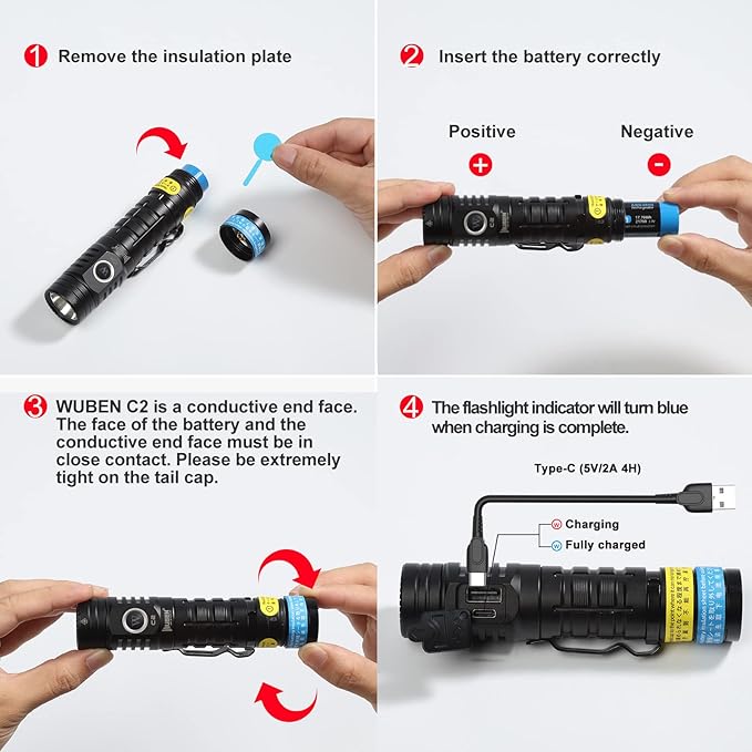 WUBEN C2 Flashlights High Lumens, 2000 Lumens Rechargeable Tactical Flashlights with 7 Modes Flash Light, Pocket LED Flashlight with IP68 Waterproof for Emergencies, Outdoor, Camping