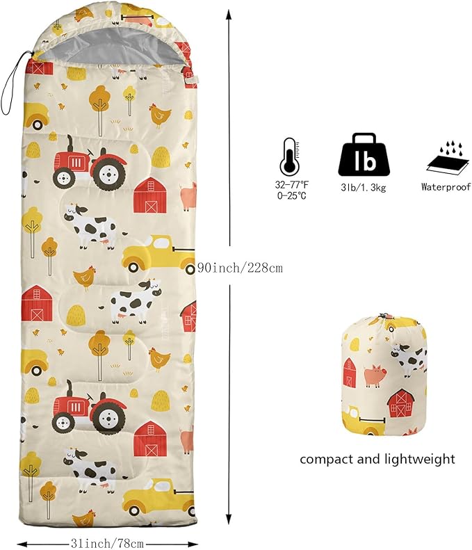 Kids Sleeping Bag for Boys Girls,Cute Puppy Print-Lightweight Warm Portable Outdoor Indoor-Waterproof Cold Weather Resistant Sleeping Bag for Camping Hiking
