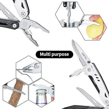 Multitool Pocket Knife for Men, Tactical Multi Tool Saw, Screwdriver kit, Flint with Nylon Pouch, Detachable Large Scissors Plier for Camping, Survival, Dad Gifts Ideas