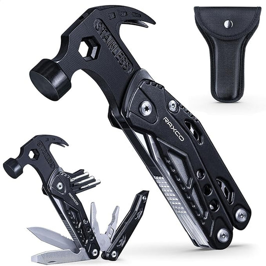 Multitool Hammer 15 in 1 Mini Hammer multitool with Pliers Claw Hammer Multi Tool with Screwdrivers, Multitool Pocket Clip, New Year & Birthday & Father Day Gift (Black)