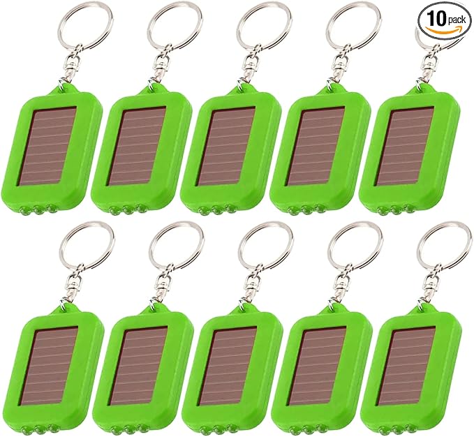 10 Pack Solar Mini Keychain Light Pocket LED Flashlight Rechargeable, Bright Small Flashlights for EDC, Emergency, Camping (Green)