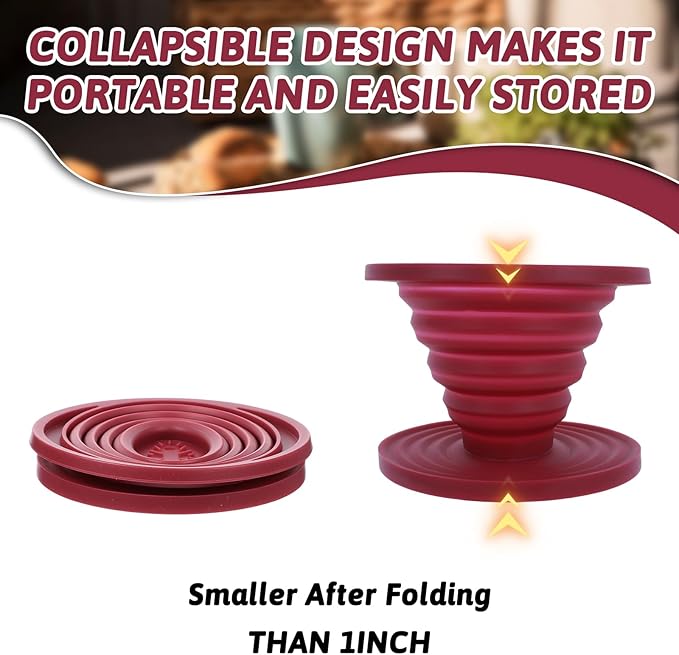 Collapsible Pour Over Coffee Dripper, Reusable Silicone Filter Holder, Travel Portable Pour Over Coffee Maker for Camping Picnic Party Traveling Office(Red)