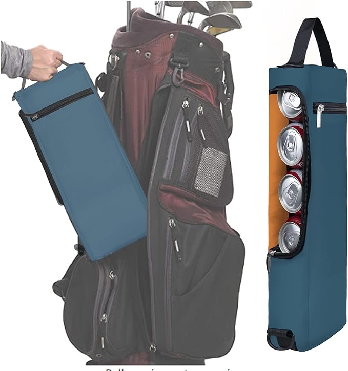 Golf Cooler Bag Plus Ice Pack Soft Sided Insulated Cooler Bag- Holds 6 Pack of Cans or 2 Wine Bottles - Grey Camo Golf Beer Sleeve Black Fits Discreetly in Golf Bags