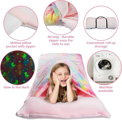Sleeping Bag for Kids Glow in The Dark Slumber Bag for Girls and Boys Toddler Nap Mats, 62" x 28" Soft and Comfortable for Sleepover, Daycare, Preschool, Kindergarten