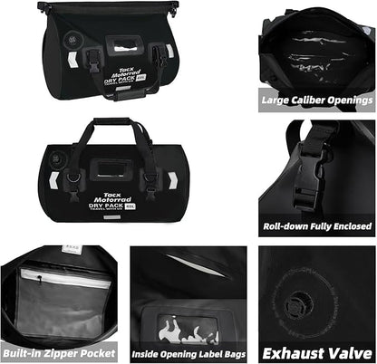 Waterproof Duffel Bag for Men/Women, Roll-top Dry Backpack Duffel Bag with Quick-fixed Straps, Motorcycle Tail Saddle Bag for Motorcycling, Rafting, Boating, Kayaking, Travel, 66L-Black