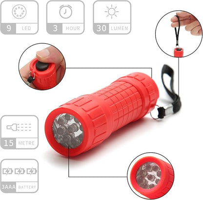 30-Pack Small Mini Flashlight Set, 5 Colors, 9-LED Handheld Flashlight with Lanyard,90-Pack AAA Battery Included for Kids/Night Reading/Party/Camping/Emergency/Hunting(30 Pack)