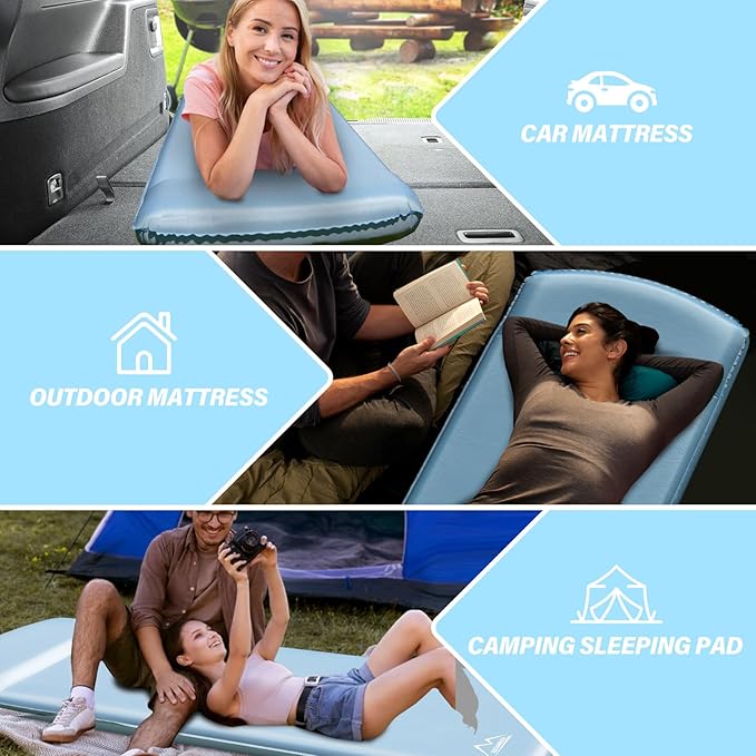 Self Inflating Sleeping Pad for Camping - 3.1" Thick Foam Sleeping Pad with Inflatable Bag, 9.5 R-Value Insulated Camping Mattress Pad for Car Camping Backpacking Hiking Camping Mat