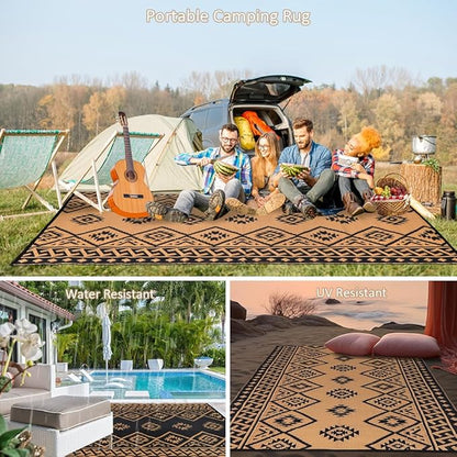 LILIOFFIC Outdoor Rug Waterproof 9x12 ft Outdoor Carpet Patio Rug Mat Reversible RV Camping Rug Plastic Straw Rug Outside Outdoor Area Rug for Patio Deck Balcony Backyard Picnic Beach