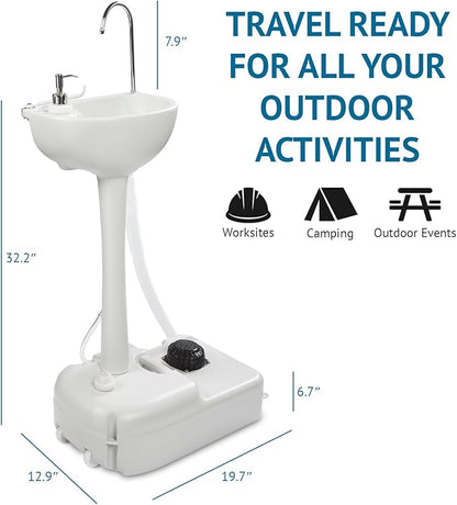 Hike Crew Advanced Portable Outdoor Foot Pump Camping Sink – Hose Connector for Optional Continues Water – 5 Gallon (19L) Tank, Wheels, Soap Dispenser, Faucet – Hand Wash Basin for Travel, Garage