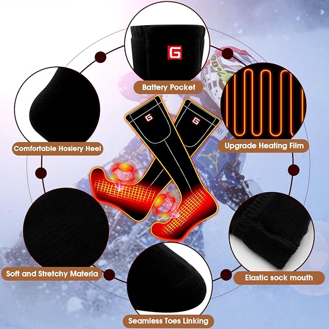 Autocastle Electric Battery Heated Socks Rechargeable Battery Powered Heating Sox Cold Weather Heat Socks for Men Women Outdoor Ride Camp Hike Warm Winter Socks Motorcycle Ski Thermo Foot Warmer Socks