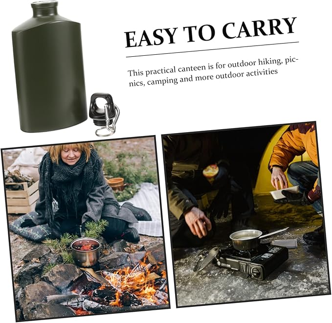 YARNOW outdoor leisure insulation Metal aluminum on foot field flat water bottles kettle water canteen portable square with hook aluminum alloy Backpack carry