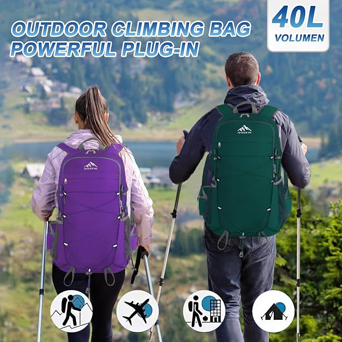 BKNOOU 40L Lightweight Hiking Backpack Packable Camping Backpack Waterproof Hiking Daypack Men Women Foldable Travel Daypack
