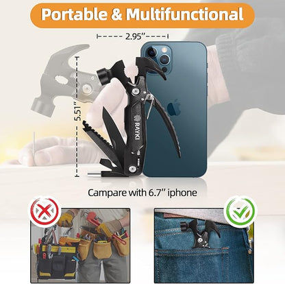 Father's Day Gifts, Hammer Multitool 15 in 1 Birthday Gifts for Men Dad Husband Boyfriend Camping Accessories Survival Gear Multi Tool with Gift Box Cool Gadgets Unique Christmas Gifts Ideas