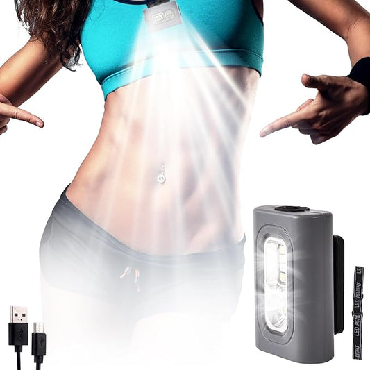 Running Light,USB Rechargeable jogging Light 6 Lighting Modes Strong Magnetic Lights Portable Clip On Running Lights with Runners and Joggers for Hiking,Running,Camping,Outdoor Adventure,1Pack-Grey