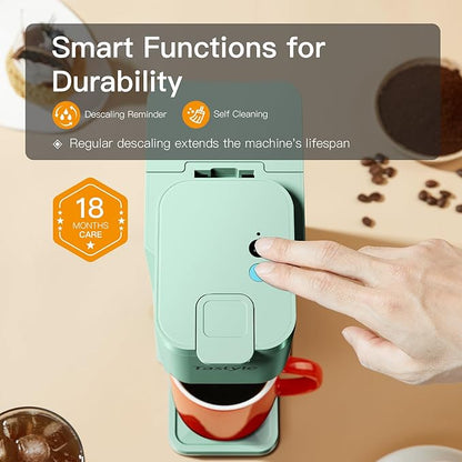 Mini Hot and Iced Coffee Maker Single Serve, for K Cup and Ground, 6 to 14 Oz Brew Sizes, with Recipe Book, for Home, Travel, RV, Office and Dorm, Mint