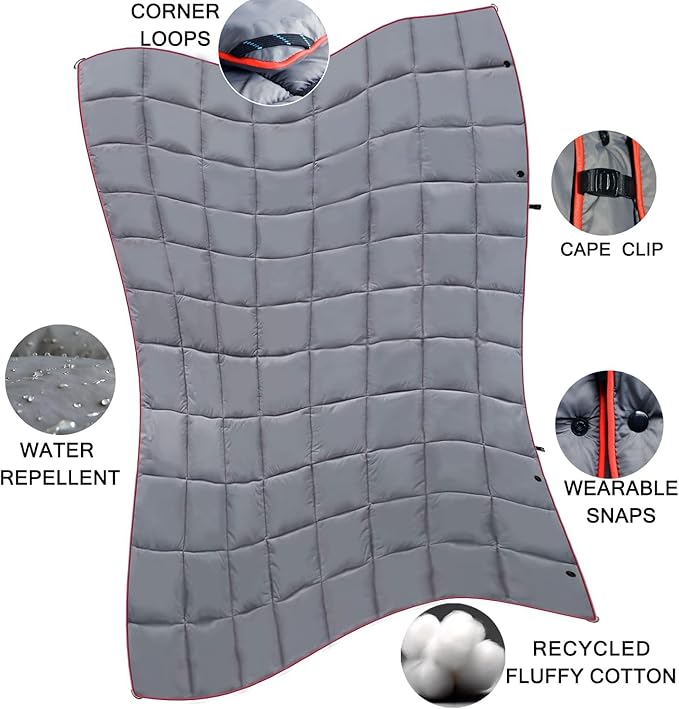 Camping Blanket, Puffy Waterproof Travel Blanket, Warm Cozy Picnic Blanket, for Outdoors, Travel, and Mountain.(Grey, 78" x 56")
