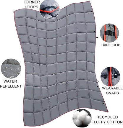 Camping Blanket, Puffy Waterproof Travel Blanket, Warm Cozy Picnic Blanket, for Outdoors, Travel, and Mountain.(Grey, 78" x 56")