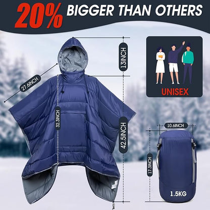 Sleeping Bag Wearable Hooded Blanket - Envelope Lightweight Thermal Cloak Cape Windproof with Premium Stuff Compression Sack for Backpacking Hiking Hunting Fishing Outdoor Sport