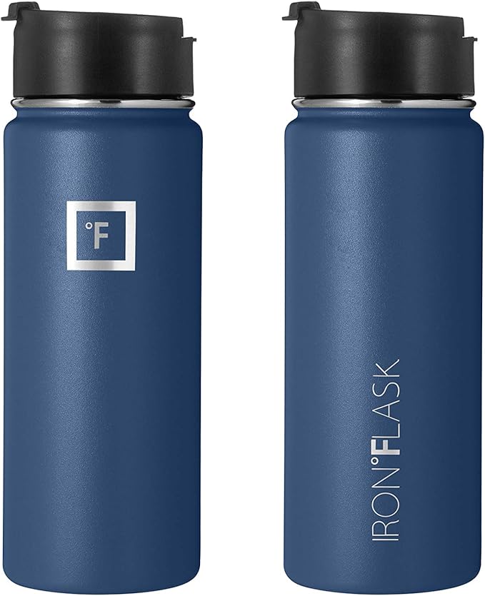 IRON °FLASK Sports Water Bottle - Wide Mouth with 3 Straw Lids - Stainless Steel Gym & Outdoor Bottles for Men, Women & Kids - Double Walled, Insulated Thermos, Metal Canteen - Twilight Blue, 18 Oz