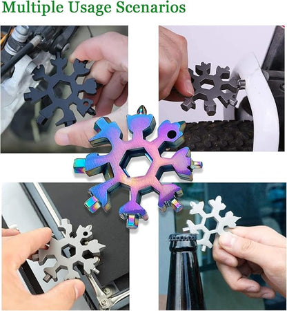 18-in-1 Snowflake Multi Tool Portable Stainless Steel Snowflake Bottle Opener/Flat Phillips Screwdriver Kit/Wrench Tools for Outdoor Camping Tool ,Christmas Gift (Colorful1 PACK)
