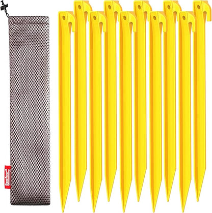 10-Pack Plastic Tent Stakes – 9-Inch Heavy Duty Canopy Anchoring Pegs for Camping, Gardening, Landscaping, Backpacking – Lightweight, Rust-Proof, Reusable Camping Stake