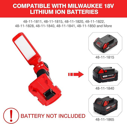 YEX-BUR LED Work Light Torch for Milwaukee m18 18v Battery 12W 1000LM Flashlight with USB-A Charging Port Portable Outdoor Indoor Lights for Workshop,Garage,Camping,Emergencies