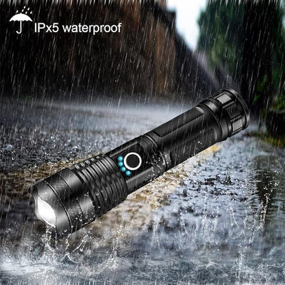 Rechargeable Handheld Flashlight - Super Bright - Zoomable - Adjustable Focus - 5 Modes - High Lumens - Waterproof IPx5 - Tactical for Emergencies, Hiking, Camping, Home & More., Black