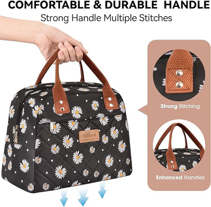 HOMESPON Insulated Lunch Bag for Women Men Adults Lunch Tote with Front Pocket Lunch Box Container Cooler Bag for Work Picnic (Black Daisy)