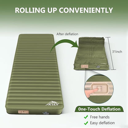 Self Inflating Sleeping Pad with Electric Pump, 4" Ultra-Thick Memory Foam Camping Pad with Pillow, 9.5 R-Value Insulated Camping Mattress, Army Yellow