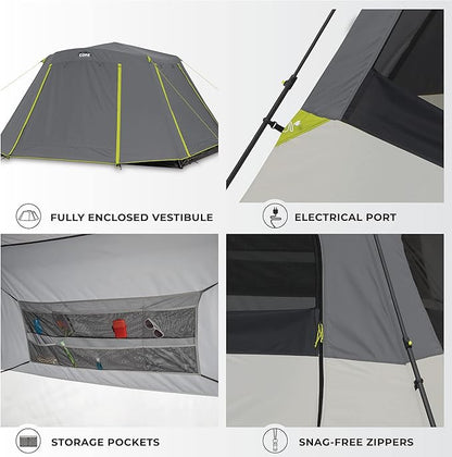 CORE Instant Cabin Tents | 6 Person / 9 Person / 10 Person / 12 Person Family Cabin Multi Room Pop Up Tents Car Camping | Included Storage Pockets for Camping Accessories