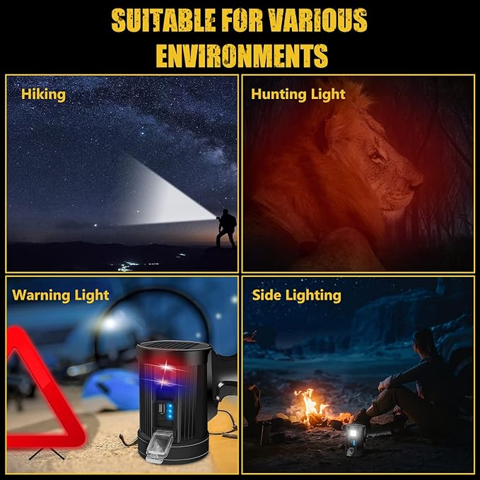 100000 Lumen Spotlight, Led Rechargeable Spotlight Flashlight with Tripod, 6 Modes and 3 Colors Filter, Super Bright Solar Spot Lights Outdoor Handheld for Hunting, Boating, Camping