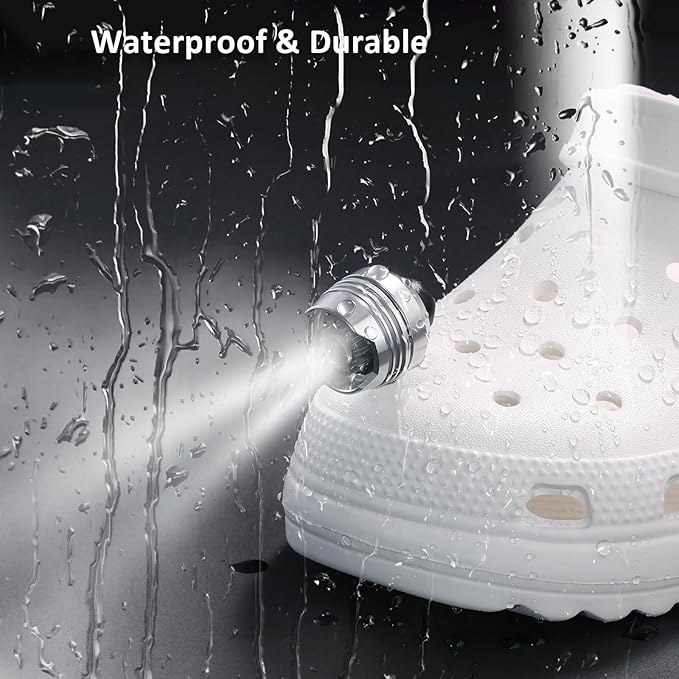 RAHAN Rechargeable Headlights for Crocs,2pcs Wearable Croc Lights for Shoes for Kids Adults,3 Light Modes,Waterproof Lights for Dog Walking, Camping, Jogging, Hiking, Silver