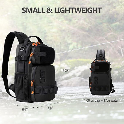 NEW VIEW Fishing Sling Bag, Waterproof Sling Pack with Rod Holder, Versatile Storage Fly Fishing Bags for Men, Small Shoulder Pack for Streams & Rivers