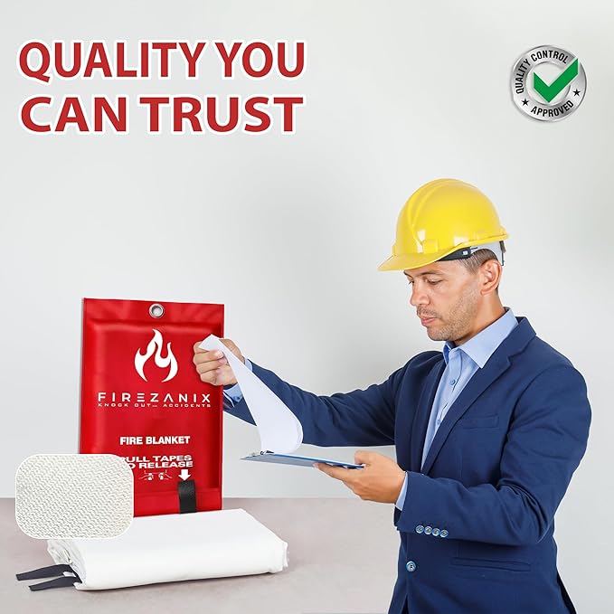 Emergency Fire Blanket for Kitchen, Home, Office, Vehicle, People (4 Pack) | Flame Retardant Fire Extinguishing Blanket | Fire Extinguisher Safety Suppression Blanket - Made from Fiberglass