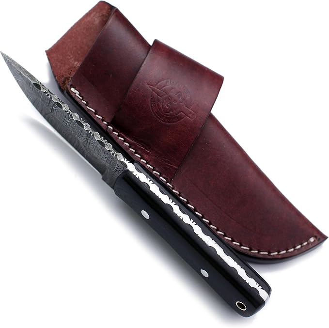 Handmade Damascus Steel Knife for Hunting,Survival,Camping,Bushcraft,and Fishing Fixed Blade with Drop Point Full Tang Micarta Handle,-with Cowhide-Leather Sheath - WKD-790