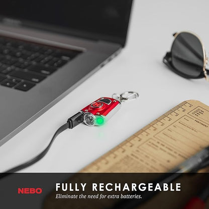 NEBO MYCRO USB Rechargeable LED Keychain Light, Tactical Keyring Flashlight Features 6 Light Modes High Lumens –Red