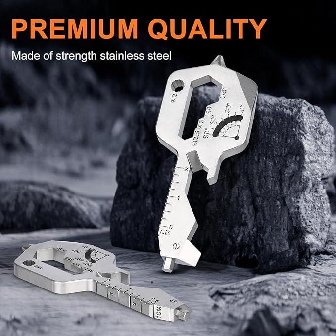 Key Shaped 20 In 1 Keychain Multitool - Pocket Utility Gadget, Bottle Opener Keychain, Wrench, Screw Drivers, Gift for Men and Women, Stainless Steel Keychain Utility Tool, Silver, 1 Pack