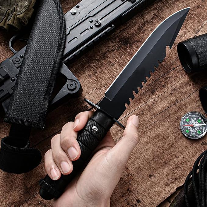 Axe & Survival Bowie Knife & Folding Pocket Knife, Fixed Blade Hunting Knife with Sheath, Sharpener and Fire Starter Inculded, Tactical Knife for Camping, Hunting, Outdoor (Type-1)